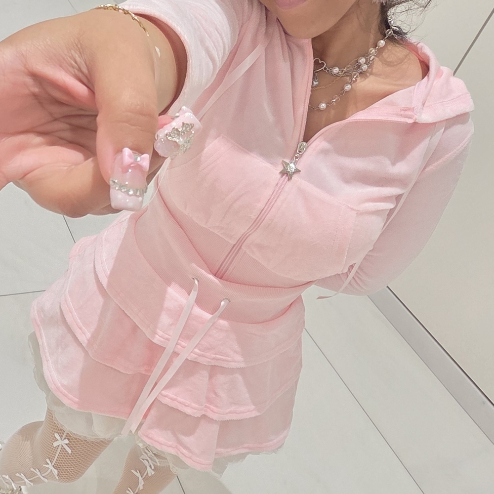 Pink Hoodie and Skirt Set